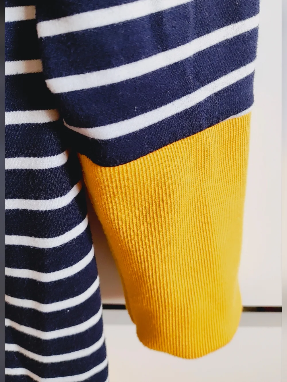 Navy and White Long Striped Cardigan with Yellow Trim - Picture 7 of 8